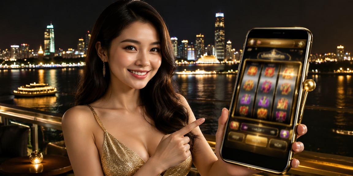 Người chơi thưởng thức slot game trên điện thoại tại bãi biển Mekong